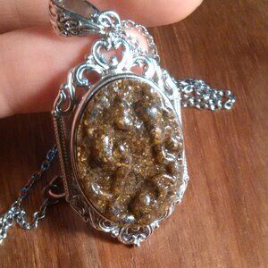 Tiger's Eye Horse Platinum over Copper Pendant Stainless Steel Necklace